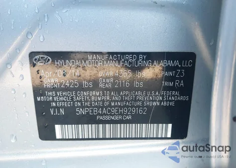 2014 Hyundai Sonata Gls from USA, damaged, VIN 5NPEB4AC9EH929162